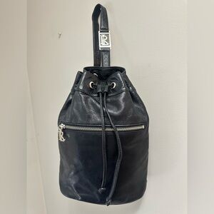 Vintage Ralph Lauren Black Leather Drawstring Backpack